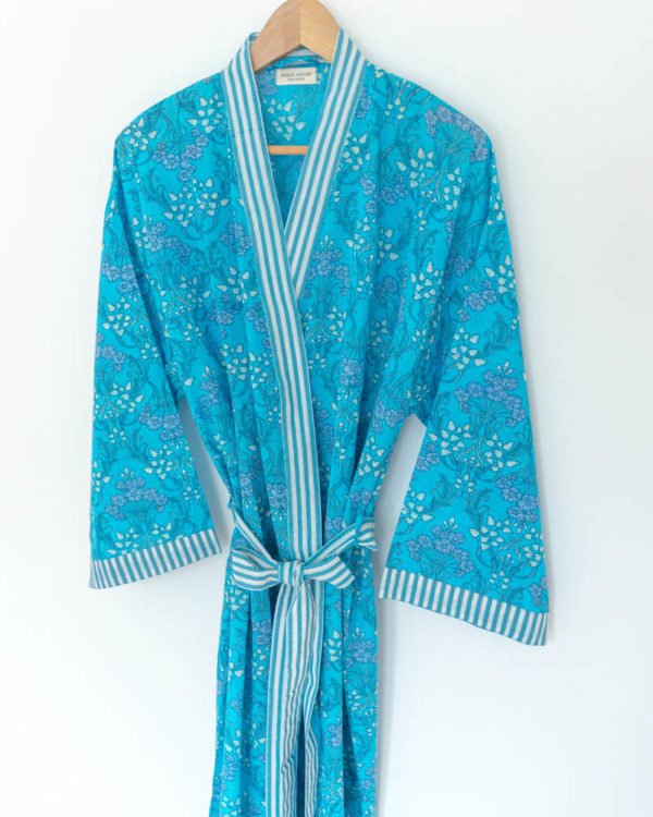 Damen Morgenmantel Kimono blau gemustert von