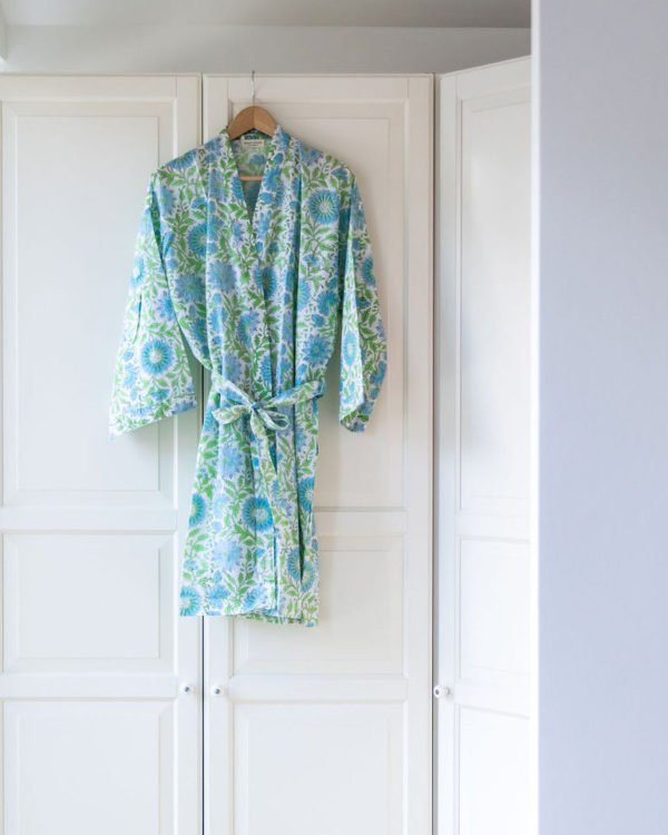 Damen Morgenmantel Kimono gruen blau von