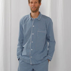 Herren Pyjama blau kariert von