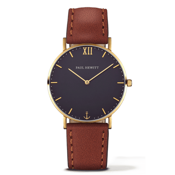 watch sailor line blue lagoon ip gold leather watchstrap brown 1 1