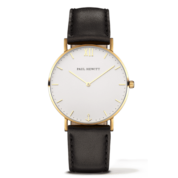 watch sailor line white sand ip gold leather watchstrap black 1 1