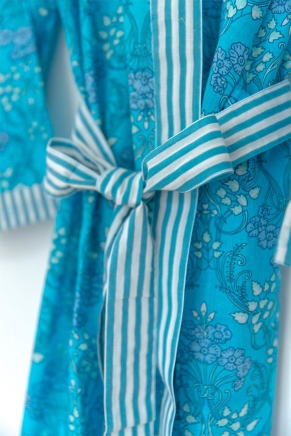 Damen Morgenmantel Kimono blau gemustert von 4