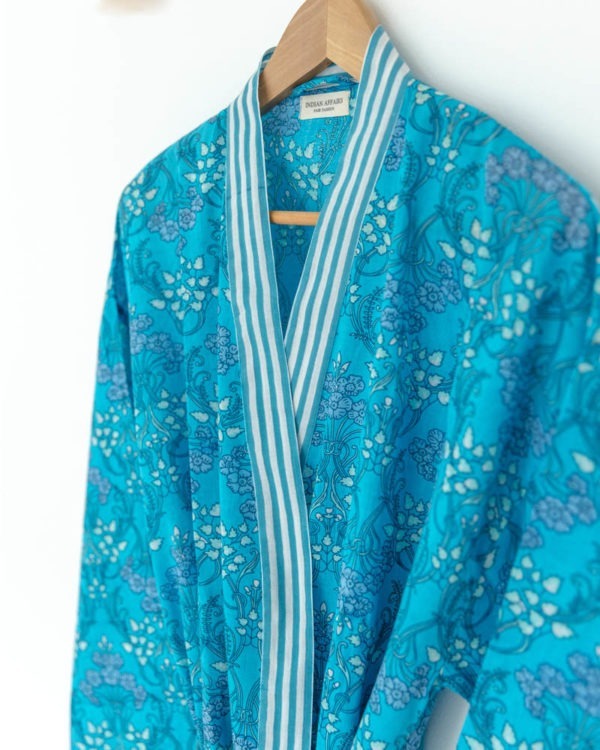 Damen Morgenmantel Kimono blau gemustert von 6