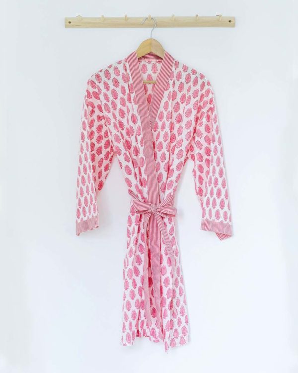Damen Morgenmantel Kimono rosa leafs von 2
