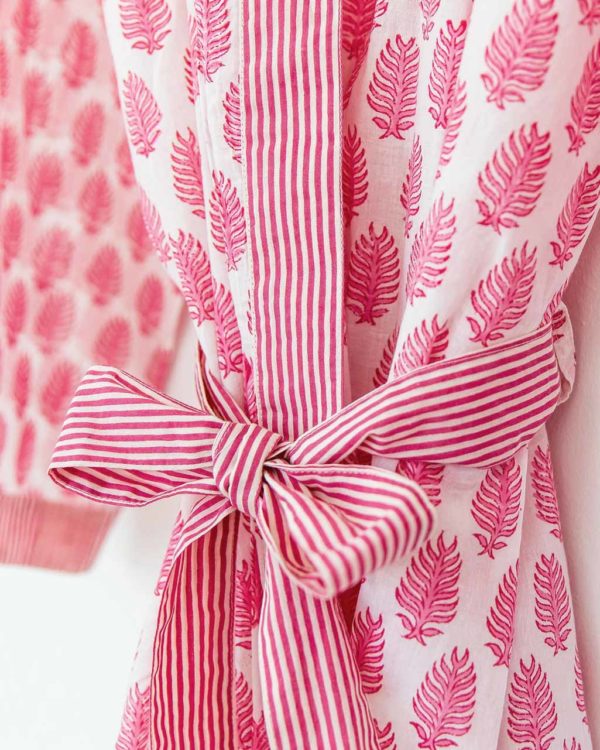 Damen Morgenmantel Kimono rosa leafs von 4
