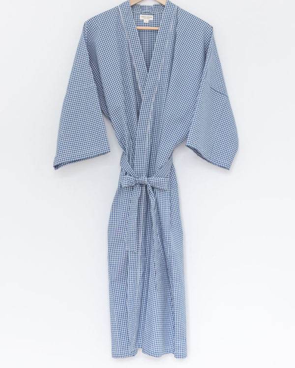 Herren Morgenmantel Kimono blau kariert von 2