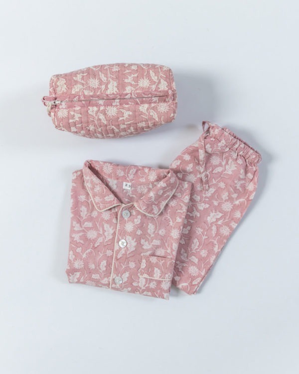 Maedchen Pyjama rosa Blumenmuster von 6