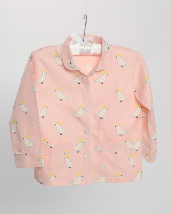 Maedchen Pyjama rosa Vogelmotiv von 2